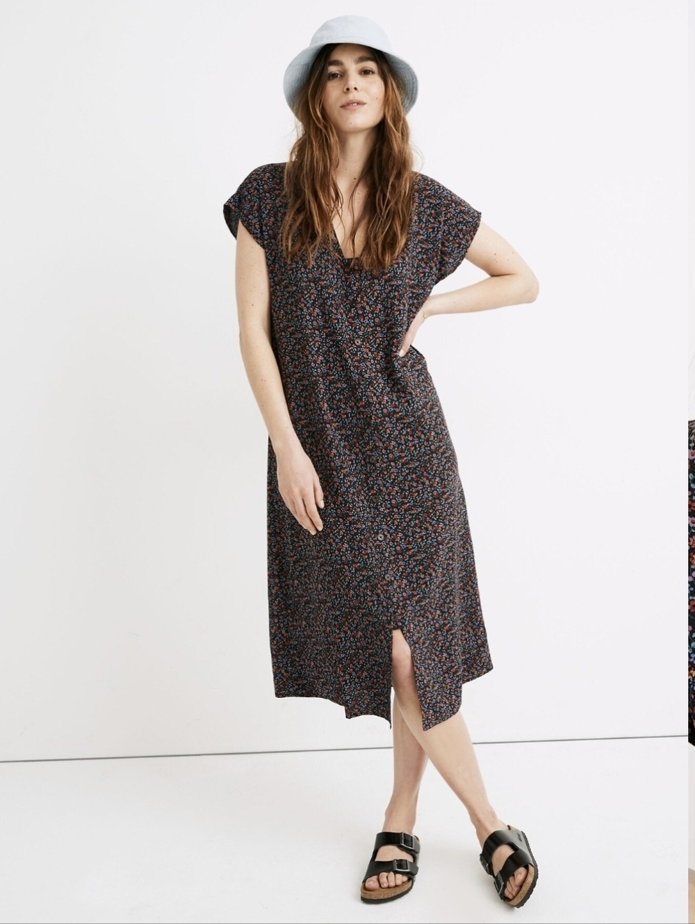 Madewell Easy Midi Dress Fieldwalk Floral Pressed Orchid XS Button Front V Neck